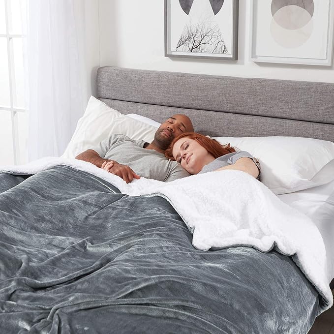 Genteele Sherpa Throw Blanket Super Soft Reversible Ultra Luxurious Plush Blanket, 90 x 90 inches, Gray/White