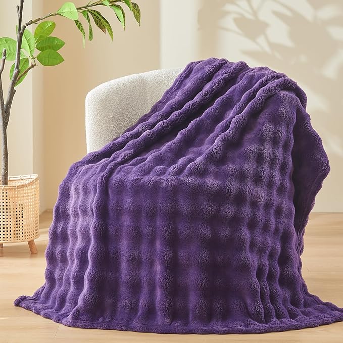 NEWCOSPLAY Twin Blanket for Couch Purple Super Soft Flannel Fleece 3D Bubble Lightweight Bed Blanket All Season Use (Purple, Twin(60"x80"))