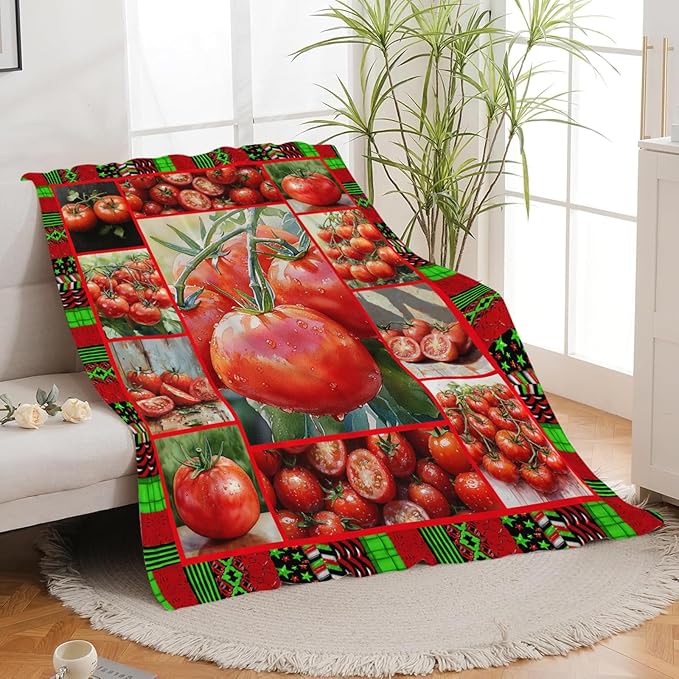 Tomato Blanket for Girls Women Adults Kids Soft Cozy Fleece Healthy Fruits Vegetables Throw Blankets Gifts Warm Flannel Plush Lightweight Decor for Couch Bed Sofa 50"X40"