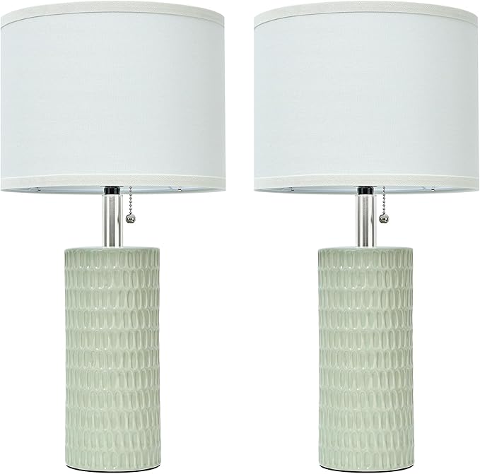 Table Lamps for Living Room Set of 2, Ceramic Table Lamps for Bedroom, 20" Modern Lamps for Night Stands, Light Green