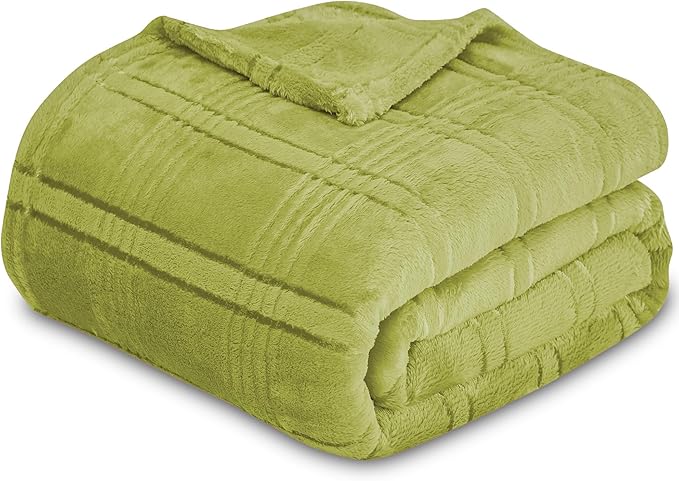 Super Soft Flannel Throw Blanket 50x60 Inches, Premium Checkered Jacquaed Silky Fleece Lightweight Bed Blanket All Season Use, Olive Green Strip, 50"x60"
