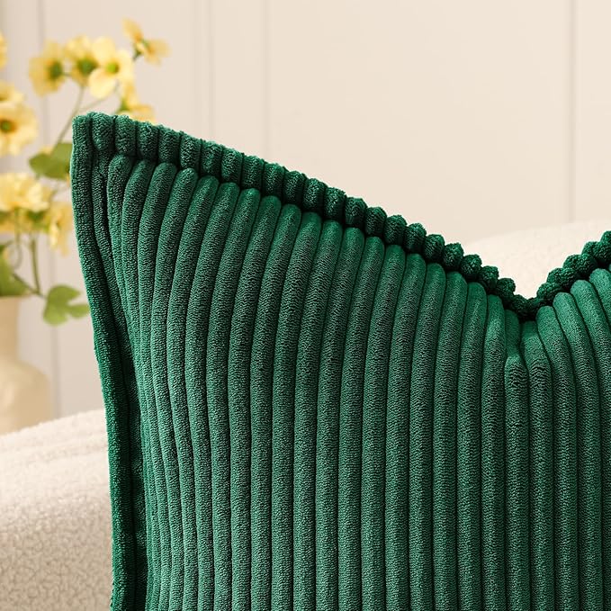 Mecatny Christmas Corduroy Throw Pillow Covers 12x20 Set of 2, Neutral Decorative Soft Boho Lumbar Couch Pillow Covers with Broadside for Sofa Living Room, Green