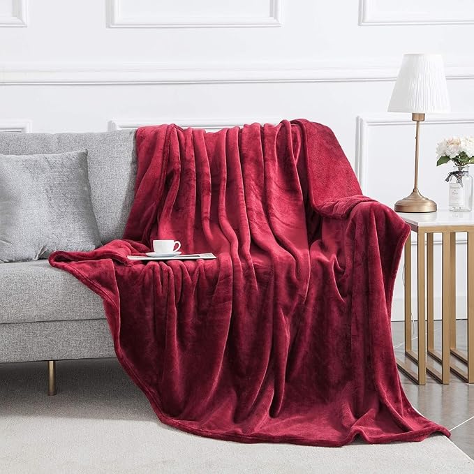 MOONLIGHT20015 Fleece Blanket 16 Pack - Soft Fluffy Burgundy Throw Blanket for Couch & Sofa - Lightweight Luxury 400 GSM Microfiber Fuzzy Bed Blankets and Throws (50 x 60 Inches, Throw/Travel)