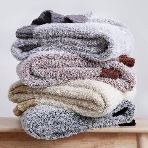 Amélie Home Knit Throw Blanket for Couch, Super Soft Fuzzy Cozy Throw, Giftable Knitted Blanket for Women Men, Birthday, Sofa Bed Living Room Decor, 50" x 60", Heather Beige