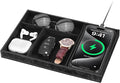 Valet Tray with Wireless Charger, Nightstand Organizer for Men, EDC Catchall Tray for Keys, Watch, Wallet, Jewellery, Premium Vegan Leather, Bedside Caddy, Stylish and Organized, PU Black