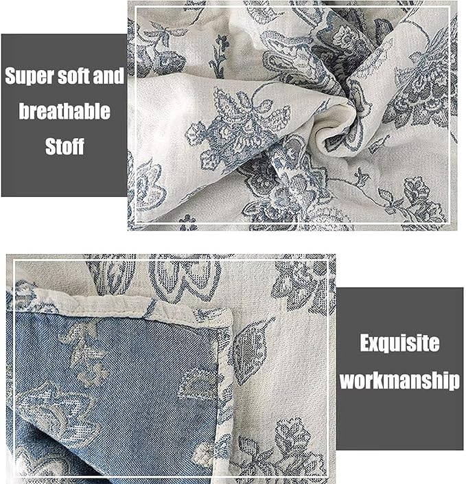 MSGKV Spring Throw Blanket 100% Cotton 60''x 80'', Versatile Woven Soft Decorative Blankets for Chair Bed Sofa Couch Bedroom Living Room
