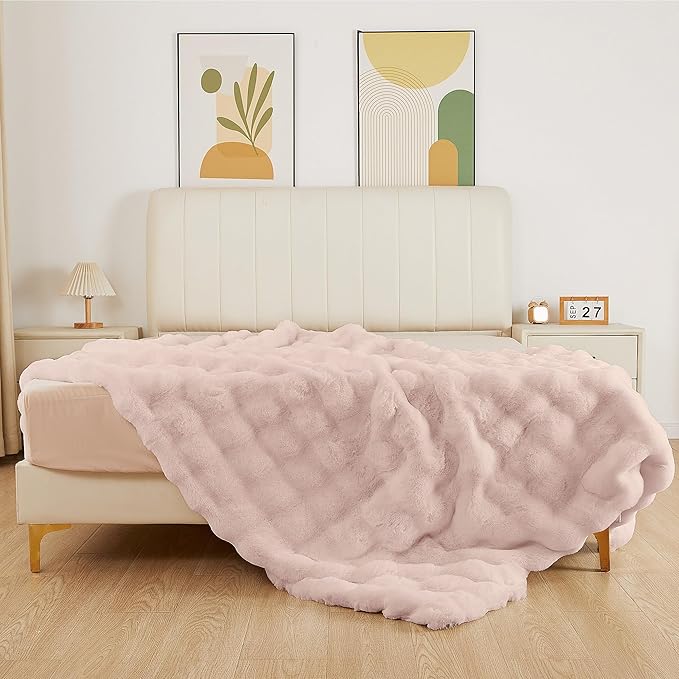 Pink Fluffy Double Sided Blanket for Couch Living Room Faux Fur 50x60 Fuzzy Throw No Shed Blanket for Bed Soft Furry Bed Cozy Comforter Home Decor Gifts 860 GSM
