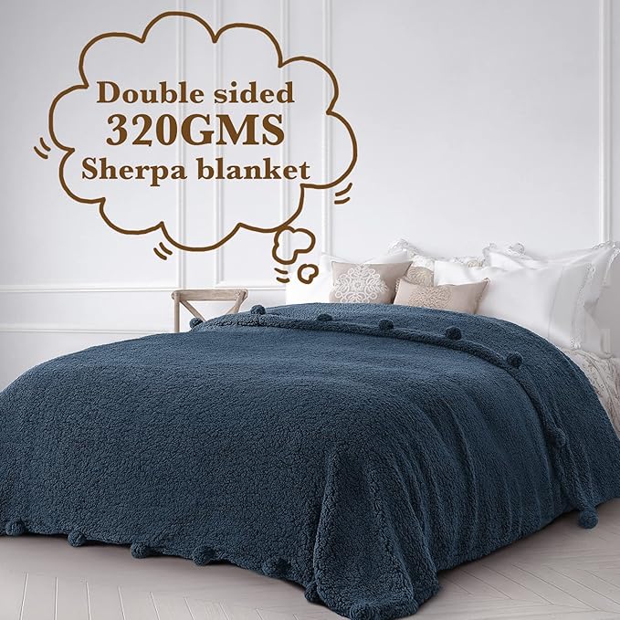 LBRO2M Double Sided Sherpa Blanket,Twin Size Super Soft Fuzzy Plush Warm Cozy Fluffy Throw Reversible Luxurious Blankets (Navy Blue)