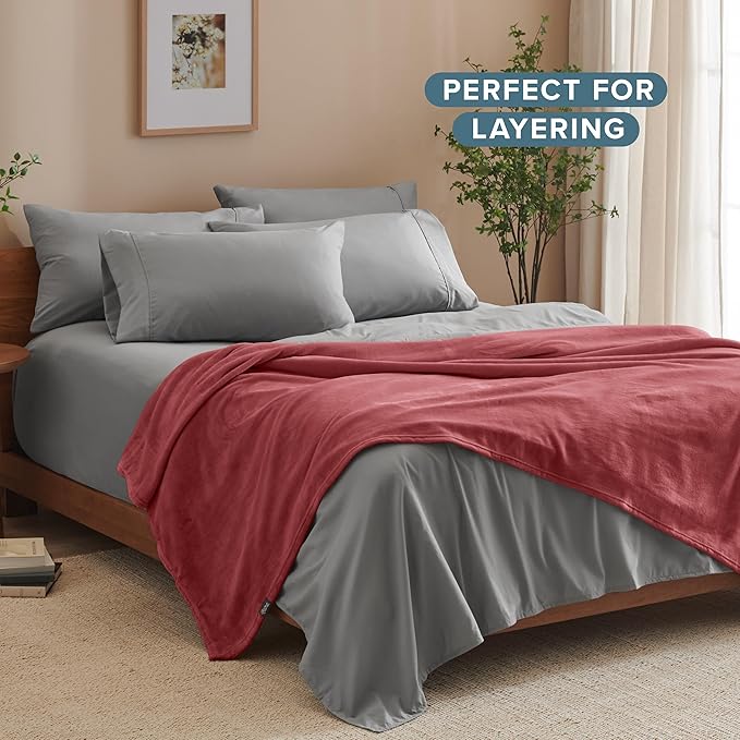 Bare Home Fleece Blanket - Full/Queen - Ultra-Soft Lightweight for Bed, Sofa, and Couch - Luxury Microplush - Cozy Warm Blanket (Full/Queen, Rosewood)