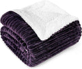 PAVILIA Dark Purple Sherpa Fleece Throw Blanket for Couch, Soft Plush Fuzzy Blankets, Fluffy Flannel Sherpa Blanket for Sofa, Warm 3D Ribbed Winter Blanket Gift, 50x60 inches