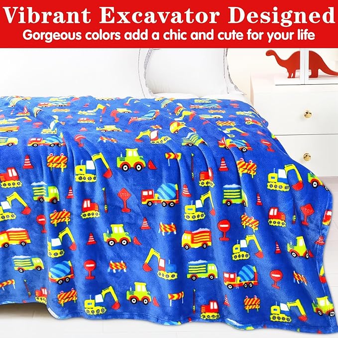 Lukeight Excavator Toddler Blanket Gifts for Boys and Girls, Plush Tractor Throw Blanket for Kids, Thick and Warm Boys Blanket for Teens Birthday (Excavator, 50x60 Inches)