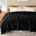 Exclusivo Mezcla Faux Fur Queen Size Blanket for Bed, Luxury Reversible 3D Rabbit Bubble Fuzzy Thick Sherpa Blankets for Winter, Plush Fleece Warm Cozy Bed Throw, 90x90 Inches, Black