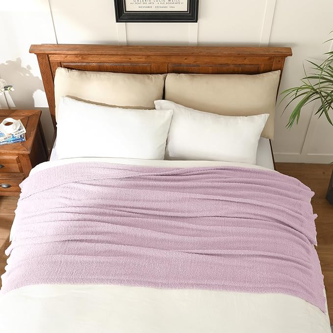 JOOJA Throw Blanket Twin Size for Bed Super Soft Blankets for Couch Comfy Cozy Blanket Knit Fuzzy Plush Fleece Blanket Gift for Women Lightweight Blanket for Living Room Sofa 60 x 80 Inches Lilac