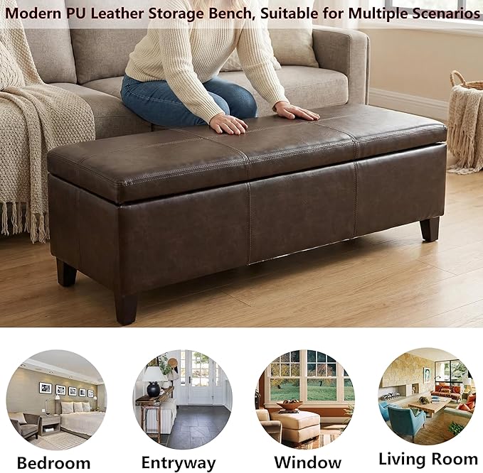 50.25" PU Leather Storage Ottoman Bench for Bedroom Bed End,Tufted Faux Leather Ottomans with Storage for Living Room,Bedside,Entryway,Modern Window Benches with Seating