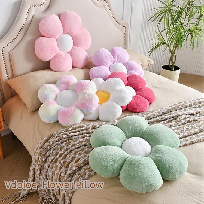 Flower Pillow，Daisy Flower Throw Pillow 15.7In Floor Pillow Cushion Cute White Home Decorative Pillows for Sofa Couch Bed