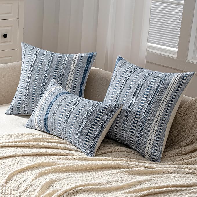 ANRODUO Pack of 2 Boho Throw Pillow Covers 26x26 Inch Farmhouse Decorative Couch Pillow Cases Jacquard Cushion Cover Neutral Accent Pillows of Bed Sofa Bedroom Living Room Home Decor, Navy Blue