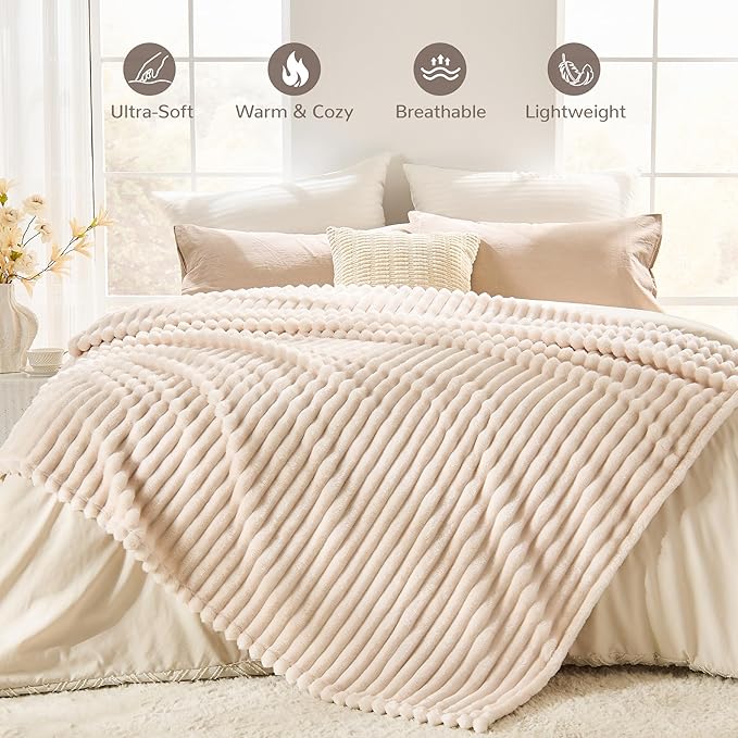 Beige Fleece Throw Blanket for Couch, 320GSM Super Soft Cozy Blanket for Home Decor, Perfect Cozy Gifts for Women Men Gifts, Lightweight All Season Couch Blanket, 50x70 Inches