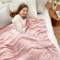 Snuggle Sac Faux Fur Pink Checkered Blanket Twin Size with Soft Knitted Microfiber Fabric,Cozy Soft Warm Blanket for Sofa Bedroom Living Room,Solid Pink,60x80 inches
