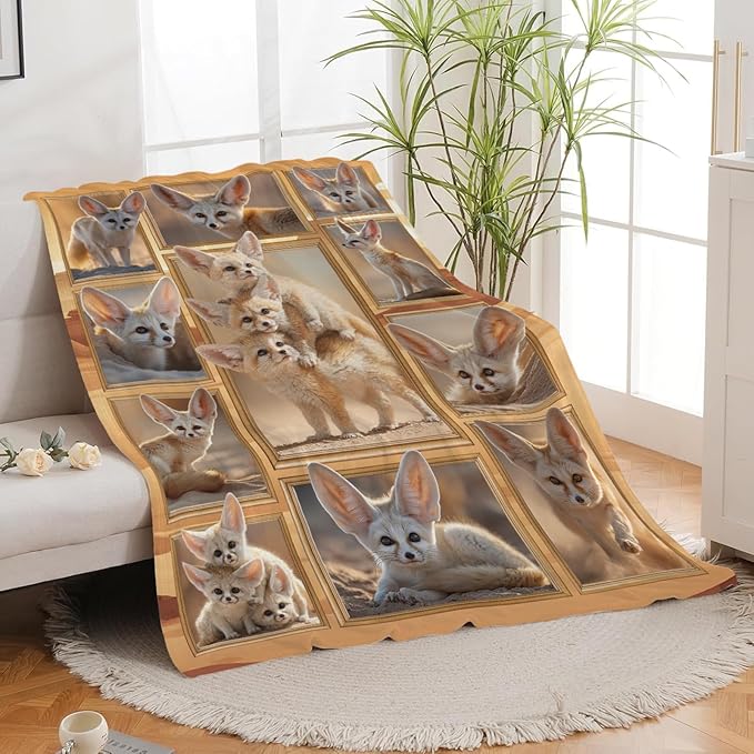Fennec Fox Blanket for Girls Women Boys Men Adults Kids Soft Cozy Fleece Desert Fox Throw Blankets Gifts Warm Flannel Plush Lightweight Decor for Couch Bed Sofa 80"X60"