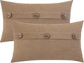 HWY 50 Taupe Chenille Throw Pillow Covers 12x20 Inch with Triple Buttons, Soft Farmhouse Accent Decorative Cushion Cases for Couch Sofa Living Room Pack of 2 Rectangle