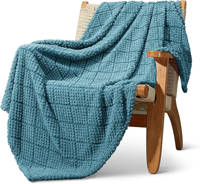 Whale Flotilla Fuzzy Fleece Throw Blanket for Couch, Bed, Soft Fluffy Jacquard Waffle Blankets for All Season, Lightweight and Warm, 50x60 Inch, Slate Blue
