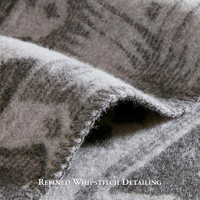 Woolrich Cotton Blend Jacquard Blanket with Whipstitch Edge, Lightweight All-Season Bed Blanket, Machine Washable, Oeko-TEX Certified, Grey Aztec, Twin