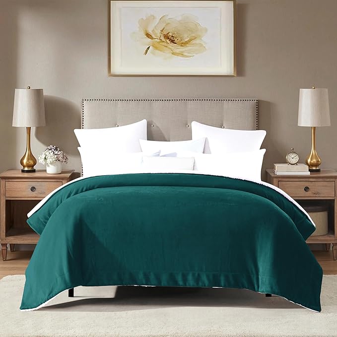 Mocassi Premium Ultra-Soft Flannel Fleece Sherpa Throw Blanket - Warm Cozy Reversible Plush Micromink Blanket for Couch, Bed and Sofa - Fluffy, Christmas Winter Bedding Gift, Full, Turquoise