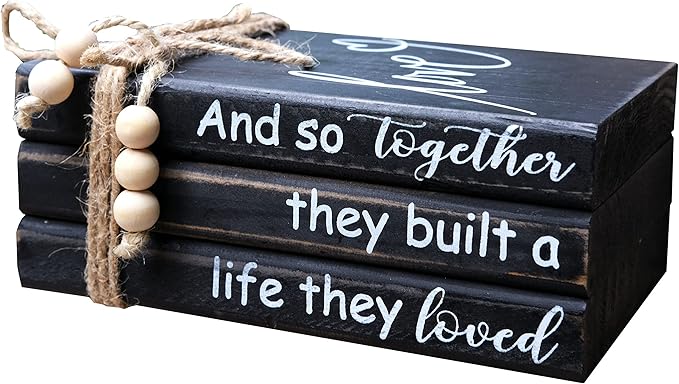 LIVDUCOT Book Stack Decor Black | Farmhouse Stacked Books | Coffee Table Books Decor | Wooden Bookstack Mantle Decoration | And So Together They Built A Life They Loved 7.5x5x3'