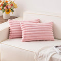 Aegero Pack of 2 Faux Fur Christmas Throw Pillow Covers 12x20 Inch, Soft Plush Striped Neutral Couch Pillow Cover, with Velvet Back Modern Home Decor for Sofa Living Room Couch Bed Pink