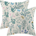 AEIOAE Spring Pillow Covers 22x22 Inch Set of 2,Blue Teal Wild Flower Plant Throw Pillows Case,Seasonal Floral Outdoor Decorative Square Linen Farmhouse Decor Cushion Covers for Home Sofa Bed Couch