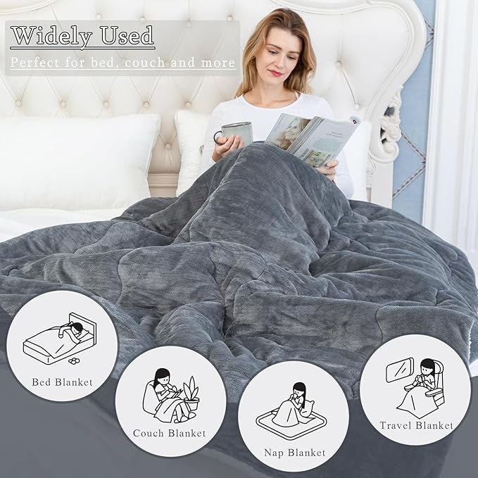 CHOSHOME Sherpa Fleece Blanket- Thick Warm Blanket for Winter, Soft Fuzzy Plush Blanket for Bed, Couch, Travel (Grey, Cal King 96" x 102")
