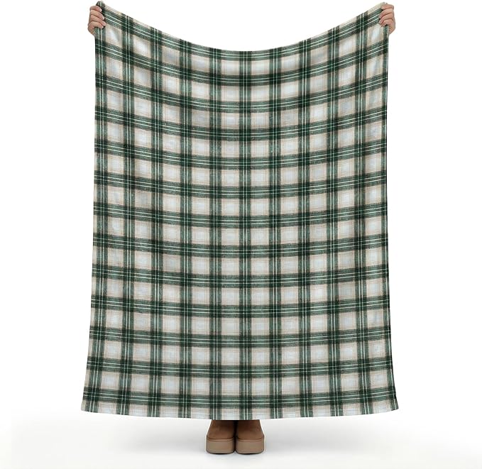 Horaldaily Green Light Coffee Farmhouse Plaid Spring Decorative Blanket Throw, Rustic Soft Lightweight Blanket for Couch Sofa Bed Lounging Decoration, Ideal Gifts for Kids Adults Self, 60x80