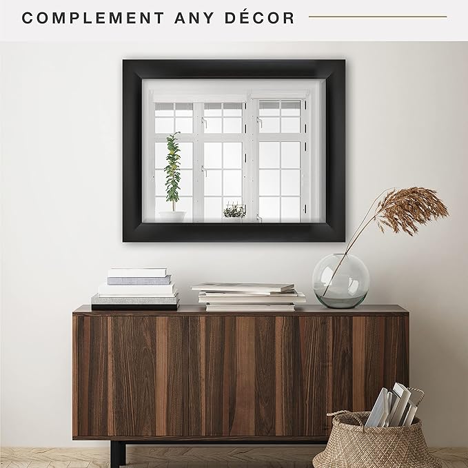 MCS Simplicity 22x28 Large Wall Mirror, Black & Beveled Detail Mirror, Vertical & Horizontal Wall Hanging Mirror for Bathroom, Bedroom & Livingroom