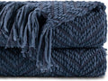 BATTILO HOME Navy Blue Throw Blanket for Couch, Super Soft Cozy Warm Dark Blue Throws for Twin Bed, Knit Woven Chenille Blanket Versatile for Sofa Bedroom Home Decor, 60"x80"