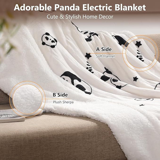Electric Blanket Twin Cute Heated Blanket Twin Size 62 X 84inches, Ultra Soft Sherpa Heating Blanket with 5 Heating Levels & 10 Hrs Auto-Off, Overheat Protection, Great Birthday Gift