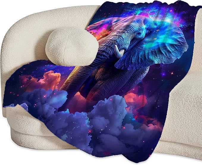 Fantasy Elephant Throw Blanket - Soft, Warm & Cozy Fleece for Couch, Sofa, Bed - 50"x40" - Animal Blanket for Girls, Boys, Women, Men, Kids, Adults