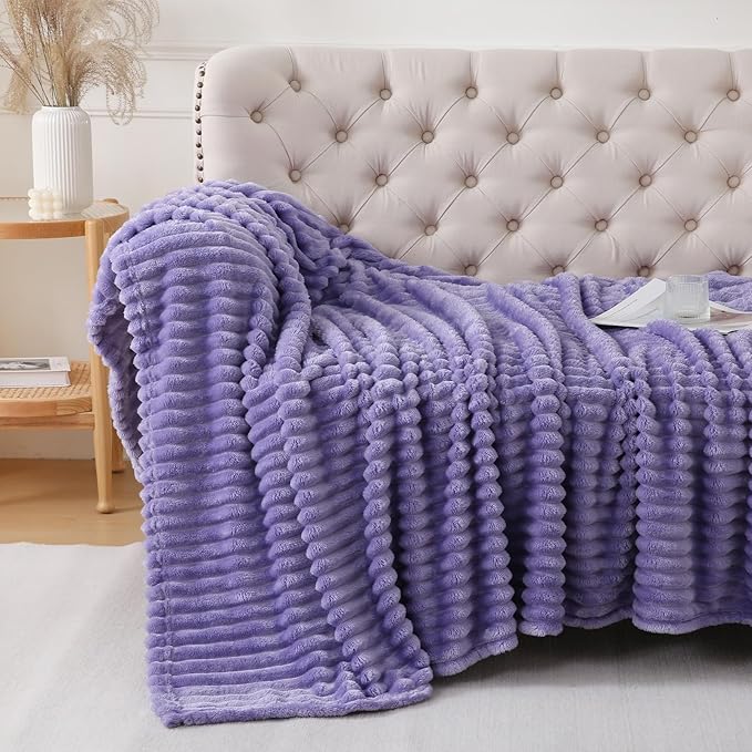 Lavender Throw Blanket for Couch Sofa 60x80 inches Striped Fleece Blankets Room Home Decor Lightweight Plush Soft Cozy Gifts for Women Mom Girls