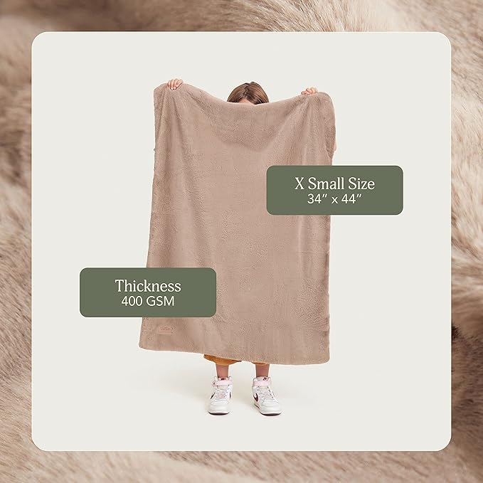 UnHide Lil’ Marsh Faux Fur Blanket - Lightweight, Soft Throw Blanket - Machine Washable - Ideal for Bed, Couch, or Reading Chair- X-Small (34" x 44") Mocha Shar Pei