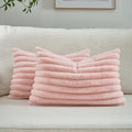 FUTEI Pink Decorative Throw Pillow Covers Set of 2, 12x20 Inch Soft Fluffy Faux Fur Plush Striped Lumbar Pillowcases, Modern Home Decor for Couch Bed Living Room