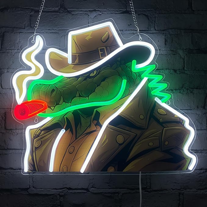 Cowboy Alligator Neon Sign for Wall Decor, Western Dimmable LED Wall Light for Man Cave, Bar, Pub, Game Room, or Garage, Cool Art Gift for Men, 15.5 x 13.5 inch