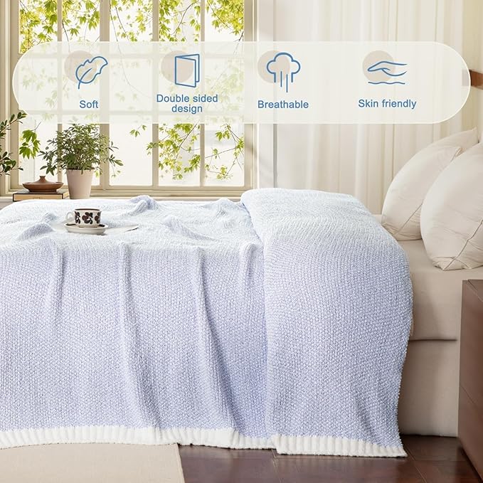 Whale Flotilla Knit Blanket Twin Size, Ultra Soft Warm Reversible Cozy Decorative Blankets for Couch Sofa and Bed, 60x80 Inch, Lavender