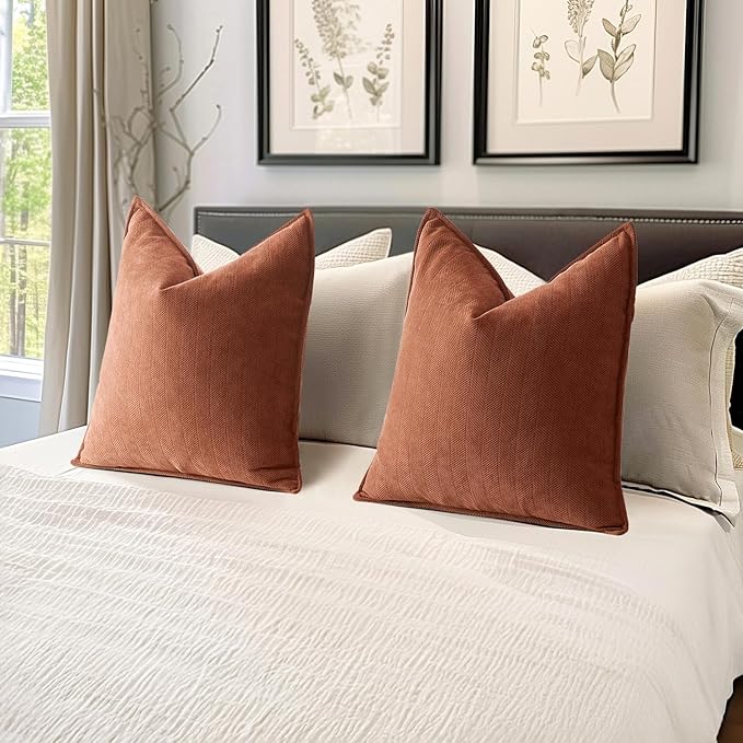 MIULEE Pack of 2 Burnt Orange Decorative Pillow Covers 22x22 Inch Chenille Luxurious Couch Throw Pillows Boho Cushion Covers Euro Shams with Elegant Design for Sofa Bed Living Room Home Decor