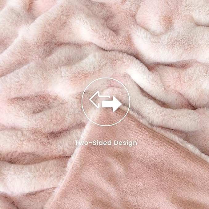 Ultra Soft Faux Rabbit Fur Throw Blanket, Cozy Fuzzy Blanket for Couch Bed, Plush Warm Decor Gifts, Luxury Thick Fluffy Blanket for Women,50x60 inches, Tie-Dyed in Pink