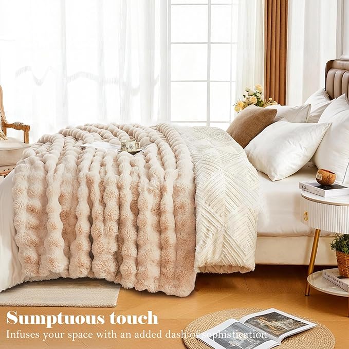 Faux Fur Throw Blanket for Couch, 1000 GSM Cozy Fuzzy Fluffy Soft Plush Thick Bubble Sherpa Blanket for Sofa Bedroom Living Room, Mothers Day Birthday Gifts for Women Home Decor