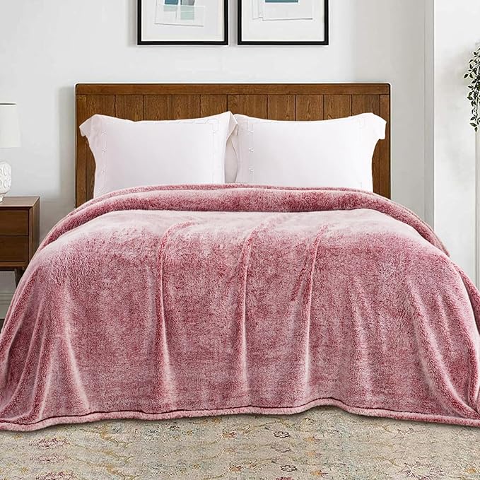 Exclusivo Mezcla Plush Fuzzy Fleece Bed Blanket King Size, Super Soft, Fluffy and Warm Blankets for Couch, Bed, All Season (Mixed Deep Red, 90x104 inches)
