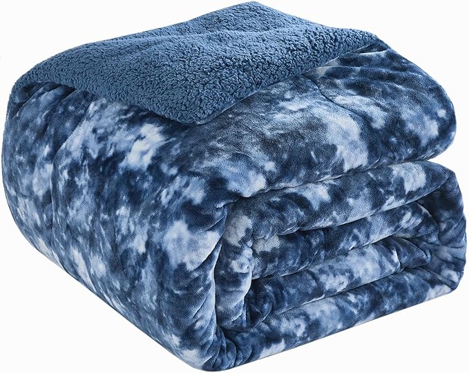 CHOSHOME Sherpa Fleece Blanket- Thick Warm Blanket for Winter, Soft Fuzzy Plush Blanket for Bed, Couch, Travel (Tie Dye Blue, Cal King 96" x 102")