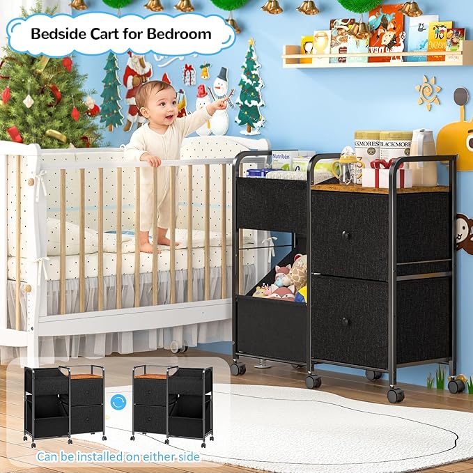 Baby Diaper Caddy Organizer Cart, Bedside Cart for Baby Essentials, Newborn Rolling Ulitity Cart with Drawers and Wheels, Baby Organizers and Storage for Bedroom, Living Room, Bathroom
