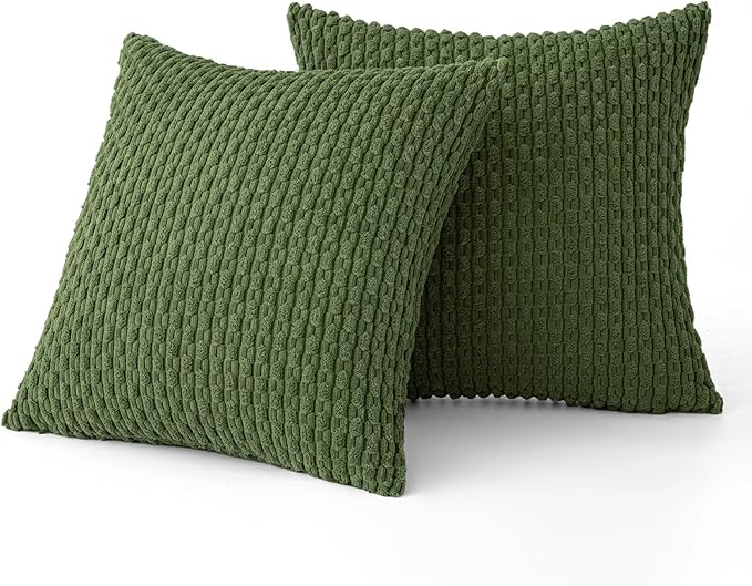 MIULEE Pack of 2 Decorative Throw Pillow Covers 16x16 Inch Soft Boho Striped Textured Corduroy Pillow Covers Modern Farmhouse Home Decor for Couch Bed Sofa Living Room Moss Green