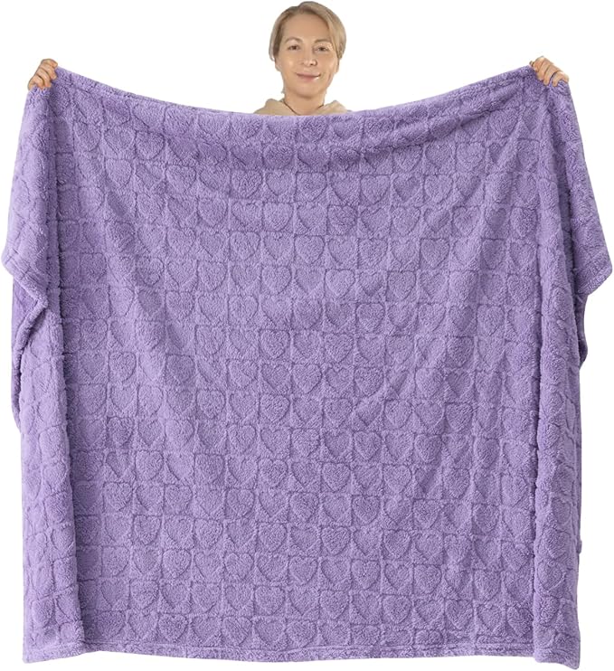 NEWCOSPLAY Super Soft Throw Blanket Lavender Love Premium Silky Flannel Fleece 3D Heart Checkered Lightweight Bed Blanket All Season Use (Lavender Love, Throw(50"x70"))