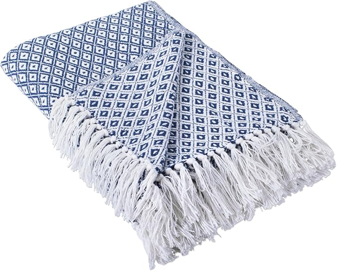 DII Global Mini Diamond Woven Throw, 50x60, Nautical Blue